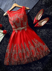 Red Tulle Sequins Bow Homecoming Dress