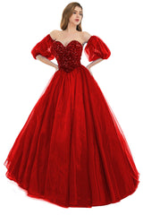 Red Tulle Pailletten Schatz Prom Kleider Spaghetti Straps Abend Quinceanera Kleider