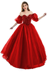 Red Tulle Pailletten Schatz Prom Kleider Spaghetti Straps Abend Quinceanera Kleider