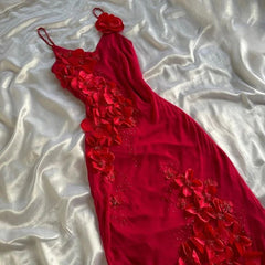 Red V-Neck Prom Dresses Long Formal Dresses With Flowers