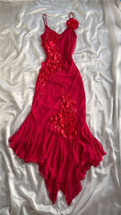 Red V-Neck Prom Dresses Long Formal Dresses With Flowers