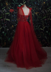 Red Velvet Prom Dresses Tulle Evening Gowns