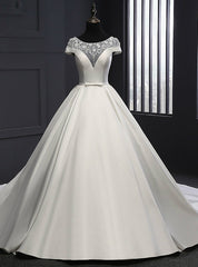 Romance Wedding Dresses Scoop Neck Satin Wedding Dresses