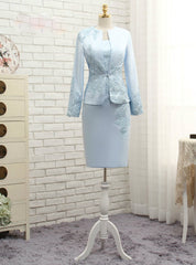 Romantic Blue Mother Of The Bride Dresses Sheath With Jacket