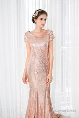 Rose Gold Sequin Mermaid Prom Dresses