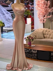 Sexy Rose Gold Mermaid Spaghetti Straps Maxi Long Prom Dresses Online