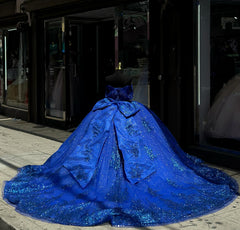 Royal Blue Ball-Gown Appliques Quinceanera Dresses with Train