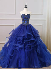 Royal Blue Ball Gown Tulle Sweetheart Crystal Beading Quinceanera Dress