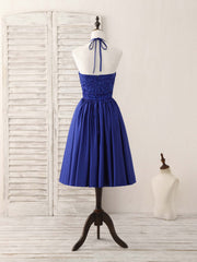 Royal Blue Satin Beads Short Prom Dresses Blue Homecoming Dresses