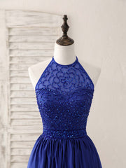 Royal Blue Satin Beads Short Prom Dresses Blue Homecoming Dresses