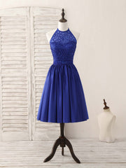 Royal Blue Satin Beads Short Prom Dresses Blue Homecoming Dresses