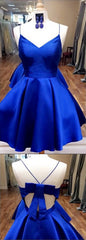 Royal Blue Straps Short Homecoming Dresses with Ribbon,Graduation Dresses