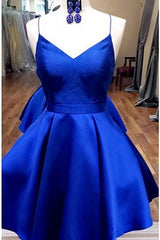 Royal Blue Straps Short Homecoming Dresses with Ribbon,Graduation Dresses