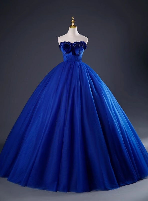 Royal Blue Tulle Velvet Sweetheart Beading Quinceanera Dress