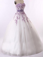 Abiti da sposa delle appliques viola innamorati in tulle alti-up abiti da sposa a-line