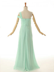 A-Line One Shoulder Floor Length Mint Green Bridesmaid Dresses