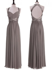 Elegant Halter A-Line Floor Length Grey Bridesmaid Dresses