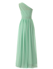 Simple A-Line Chiffon Ruched Mint Green Long Bridesmaid Dresses