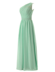 Simple A-Line Chiffon Ruched Mint Green Long Bridesmaid Dresses