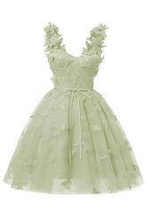 Sage Green Green 3d Butterfly Dantelă Aplicație Tulle Rochie Homecoming pentru adolescenți Sweetheart Mini Rochii de bal scurte