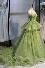 Sage Green Corset Long Prom Dresses, Long Green Tulle Party Dresses Evening Dresses