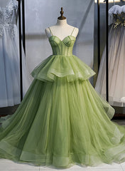 Sage Green Corset Long Prom Dresses, Long Green Tulle Party Dresses Evening Dresses