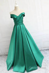 Satin A-line Off-the-Shoulder Evening Dresses,Elegant  Long Prom Dresses,Graduation Dress