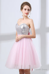 Sequin Lace & Tulle Sweetheart Neckline Short Length A-line Bridesmaid Dresses