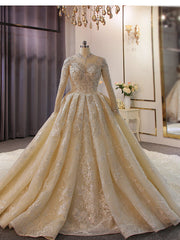 Sequins Backless Long Sleeve Beading Heavy Industry Senior Wedding Dresses