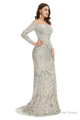 Sequins Mermaid Long Sleeves Off the Shoulder Evening Dresses