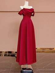 Sexy A Line Off The Shoulder Red Satin Floor Length Evening Dress Prom Dresses