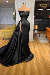 Sexy Black Long Prom Dresses With Split Beadings Evening Gowns