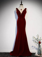 Sexy Dark Burgundy Mermaid Velvet Prom Dresses