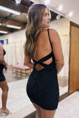 Sexy Fitted V-Neck Spaghetti Straps Fully Beaded Homecoming Dresses