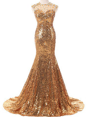 Sexy Gold Mermaid Sequins With Crystal Prom Dresses