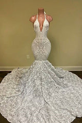 Sexy Hater Deep V-Neck Backless Ivory Prom Dresses with Flowers Bottom