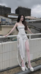 Sexy høye lav stroppeløs hvite promkjoler 21 -årsdag
