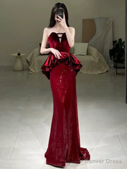 Sexy Mermaid Sweetheart Red Floor Length Evening Dress Prom Dresses