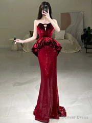 Sexy Mermaid Sweetheart Red Floor Length Evening Dress Prom Dresses