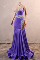 Sexy Purple Mermaid Dresses Prom Vestidos fuertemente boading Women Vestidos de noche Cuello Halter