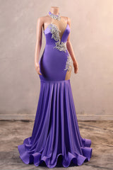 Sexy Purple Mermaid Dresses Prom Vestidos fuertemente boading Women Vestidos de noche Cuello Halter