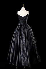 Sexy Satin Spaghetti Strap Black Wedding Gown A Line Party Evening Dresses Formal Prom Dresses