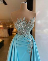 Sexy Sleeveless Sparkly Sequins Mermaid Prom Dresses with Detachable Train