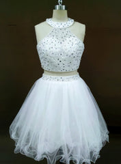 Sexy White Two Piece Beading Homecoming Dressess Charming Prom Dresses