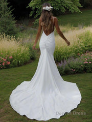 Sheath/Column V-neck Sweep Train Stretch Crepe Wedding Dresses