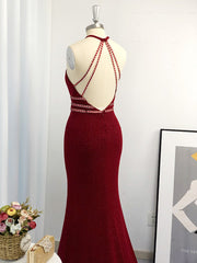 Sheath Halter Beading Sweep Train Dresses