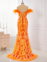 Sheath Off-the-Shoulder Feather Sweep Train Dresses