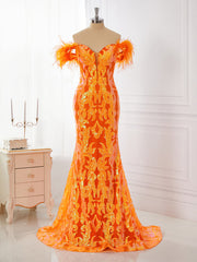 Sheath Off-the-Shoulder Feather Sweep Train Dresses