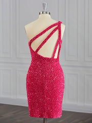 Sheath One-Shoulder Sequin Short/Mini Velvet Sequins Dresses