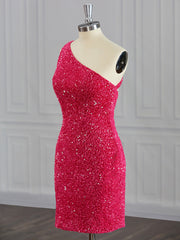 Sheath One-Shoulder Sequin Short/Mini Velvet Sequins Dresses